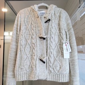 Ci Sono Cable Knit Cardigan Sweater, Hooded, Cream